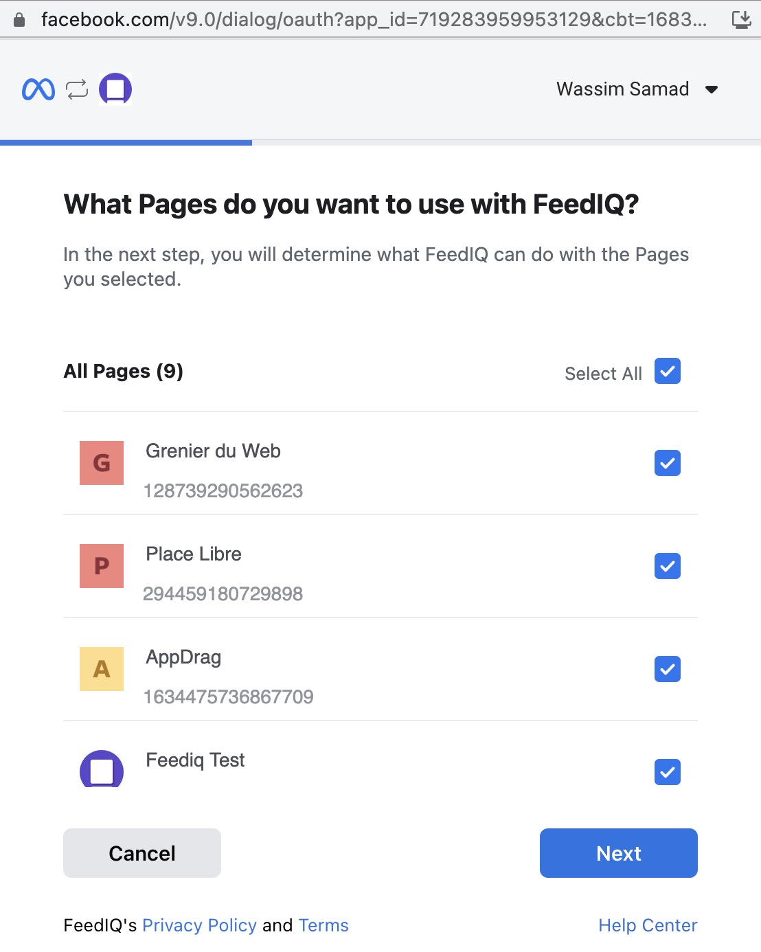 Facebook popup pages authorization